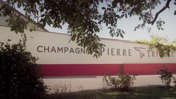 Capture of the Pierre Trichet champagne presentation video showing the facade of the estate